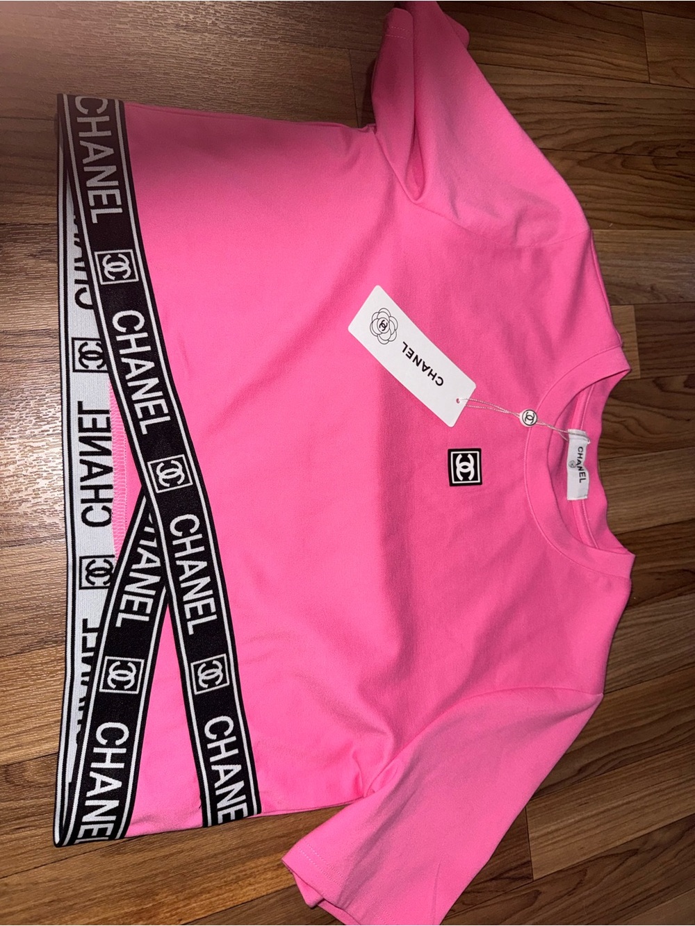 Chanel Pink Logo Crop Top